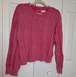POL Women's Pink Cropped Cable Knit Sweater